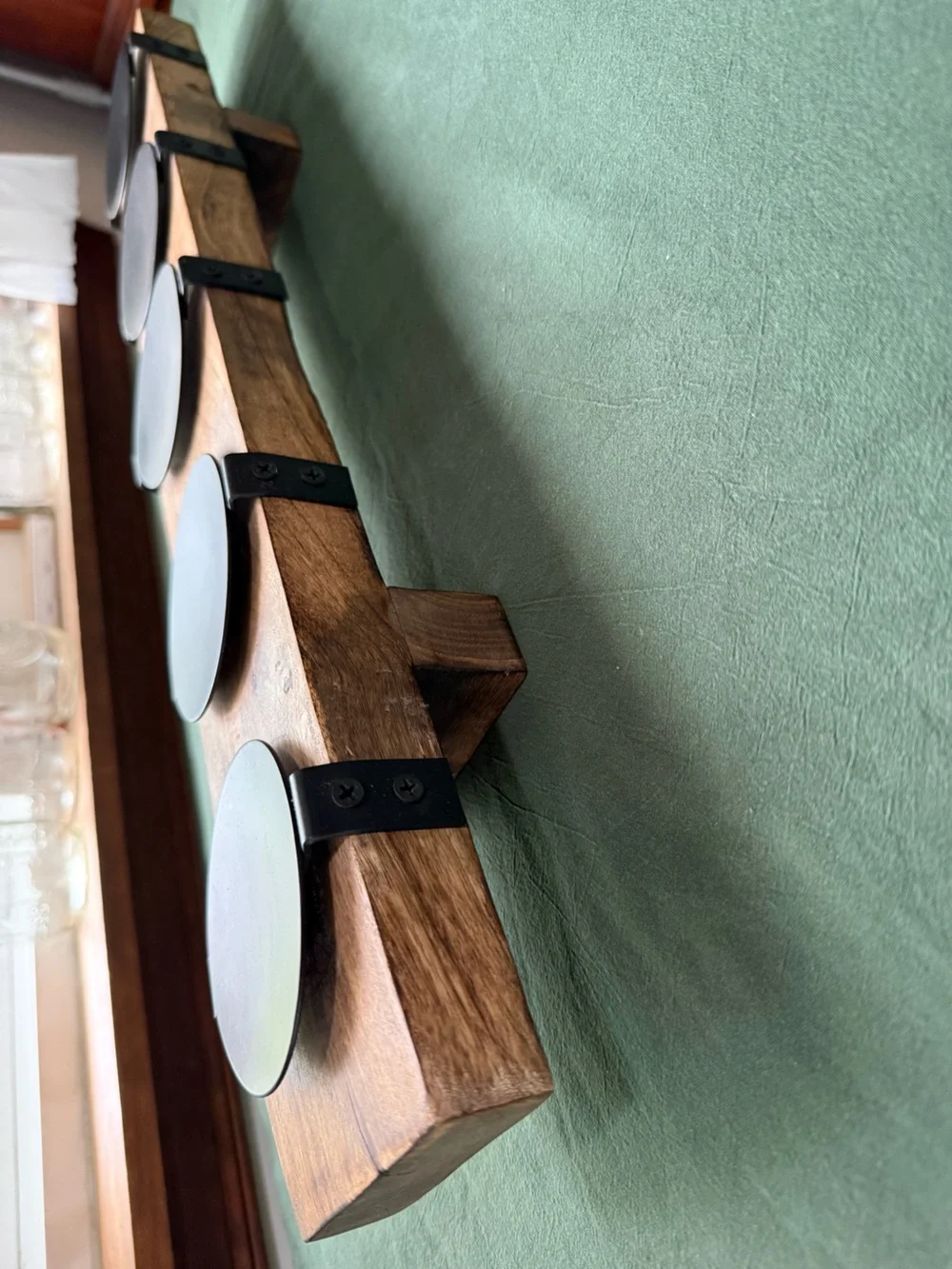 Rustic Wooden Candle Holder with Black Metal Trays